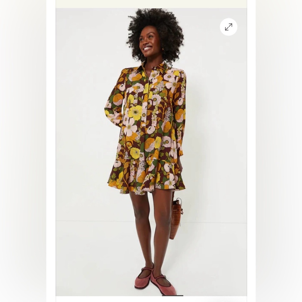 TUCKERNUCK RETRO FLORAL CREPE CALLAHAN SHIRT DRESS 🌼🤎🌼💚